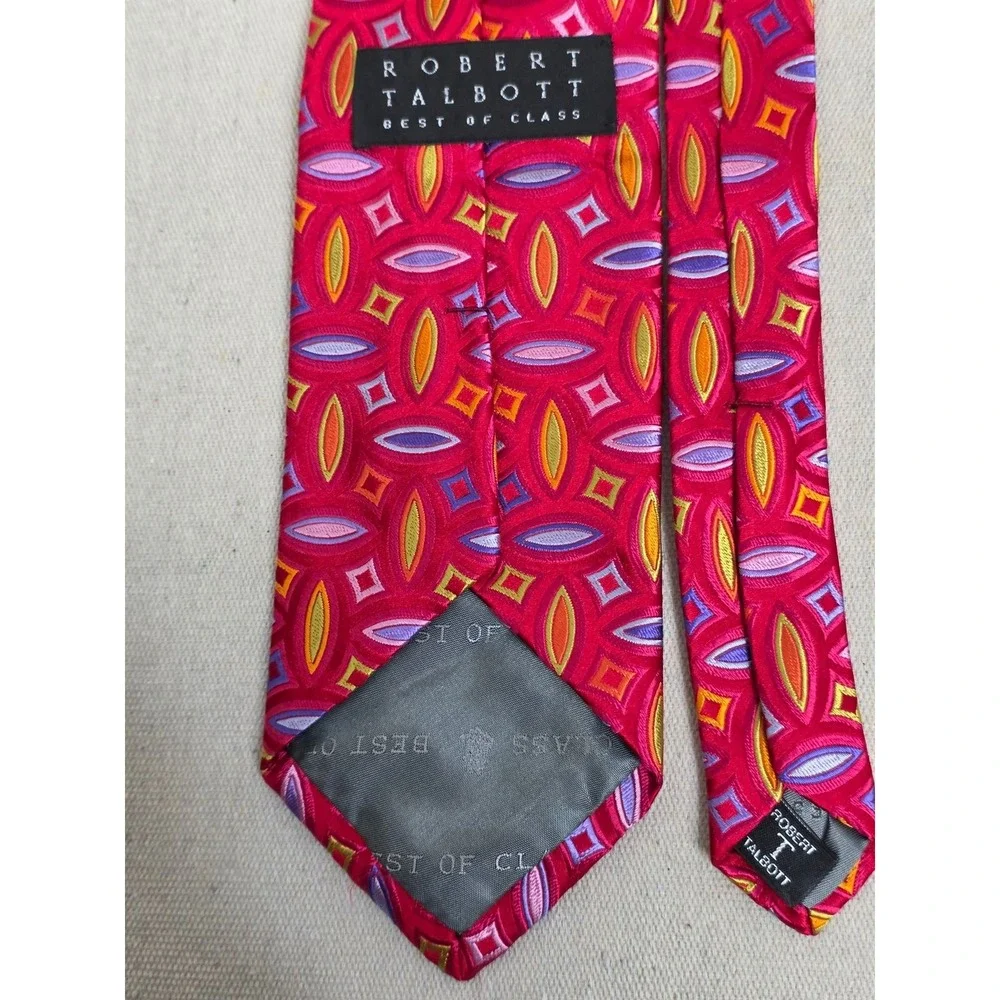 Robert Talbott Best of Class Mens Silk Tie Red‎ Geometric Oval Pattern Necktie